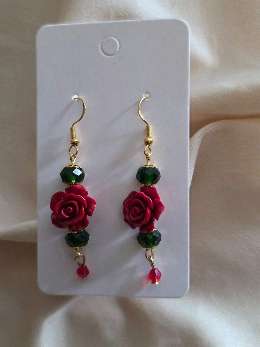Handmade Red Rose Dangle Earings
